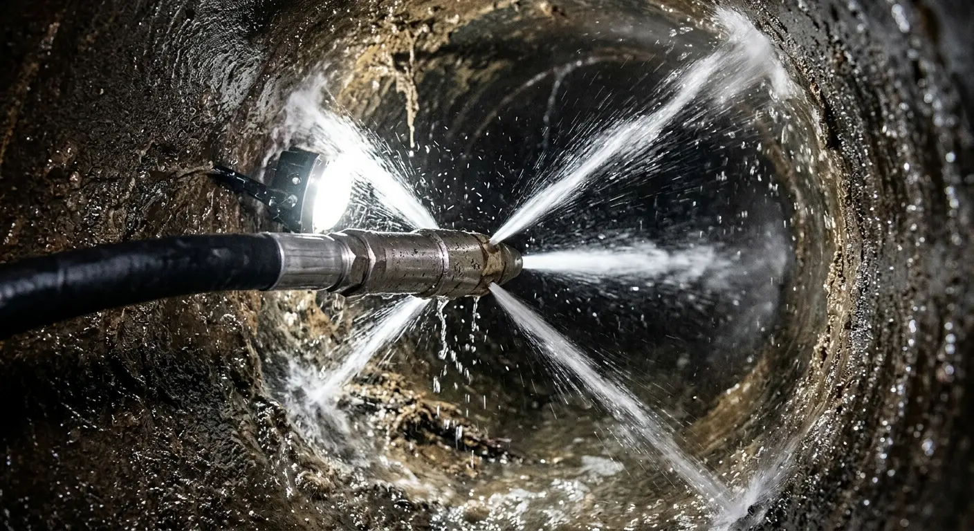 High-pressure hydro jetting nozzle cleaning sewer pipe for Storm Drain Cleaning in Kenosha